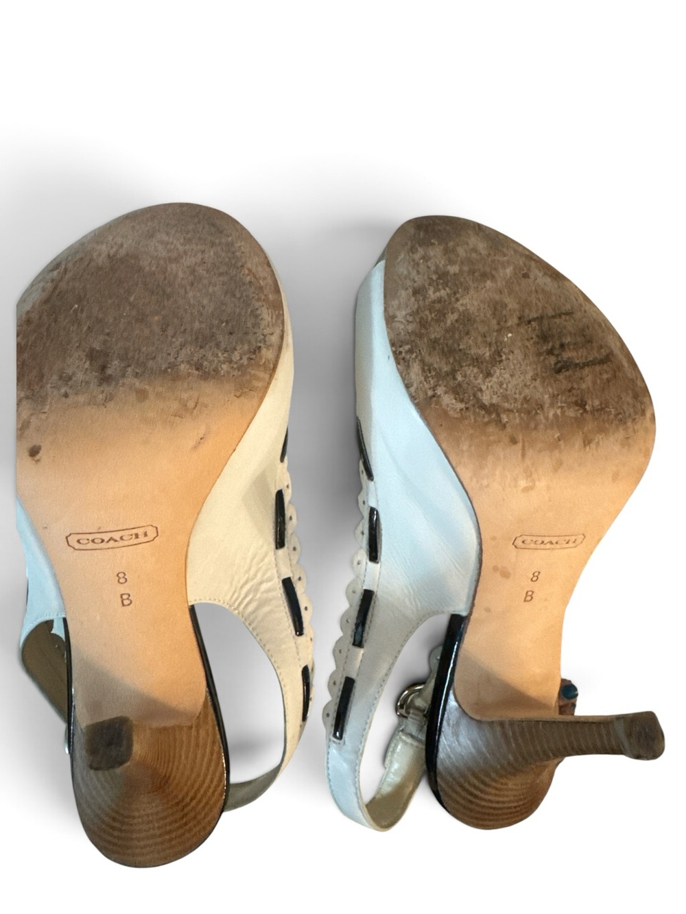 Coach Antonia Off-White Bull Leather Platform Slingback Heels Size 8M - Picture 6 of 6
